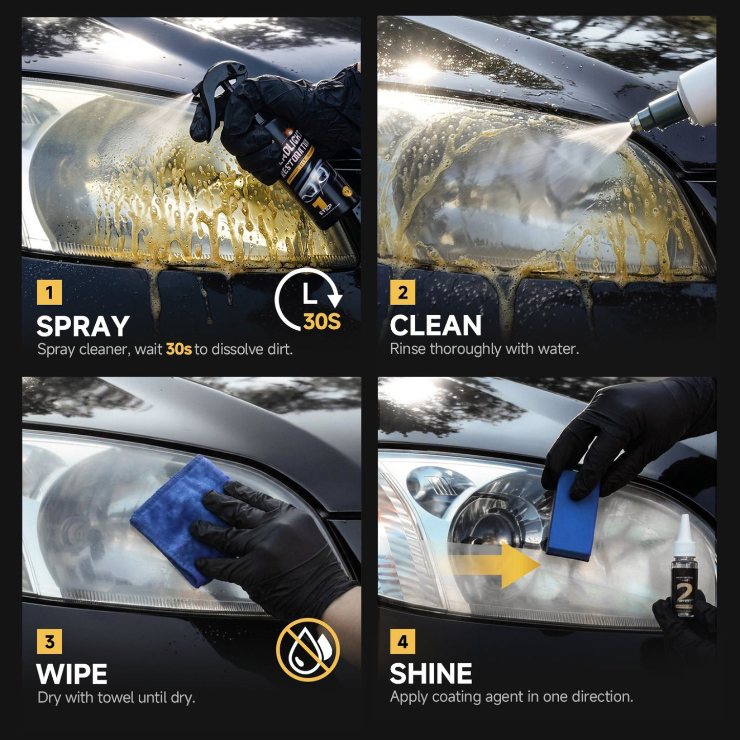 🚗【Headlight Crystal Restorer】— One swipe, and yellowed lenses become crystal clear. Old becomes new, and your headlights shine like brand new! ✨🔦